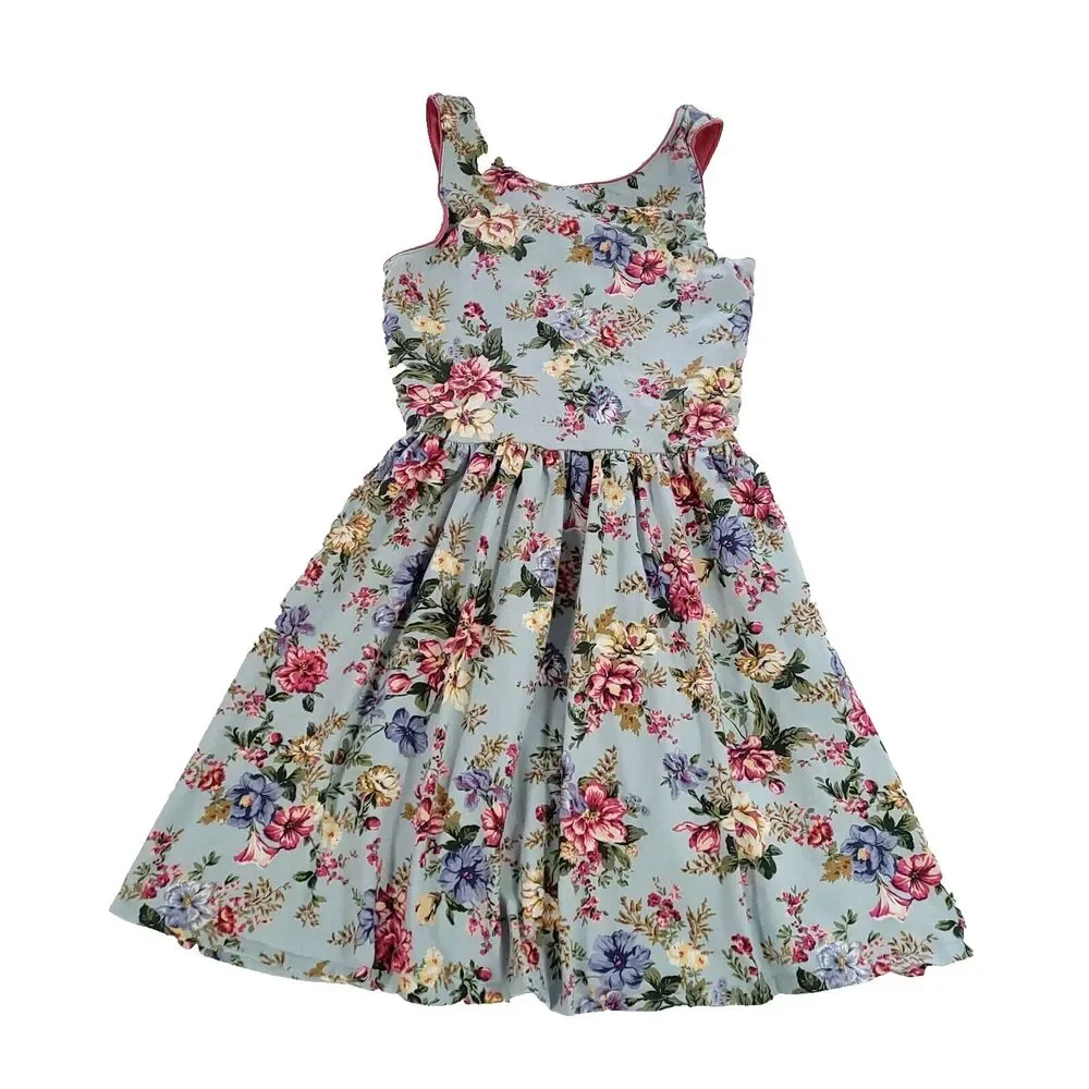 polo Ralph Lauren Floral Sundress L Blue Peep Hole Back Shabby cottage Chic‎